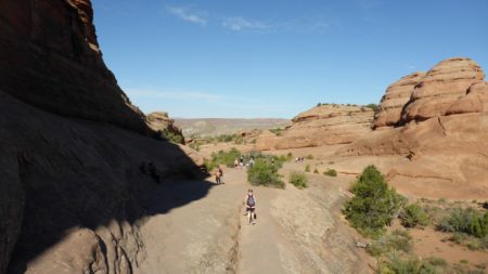 Getting close! Hiking through a rocky valley. 