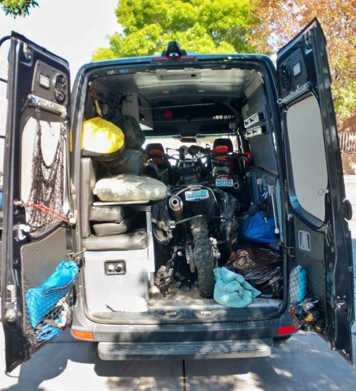 Sprinter Van packed to the gills with two motorcycles